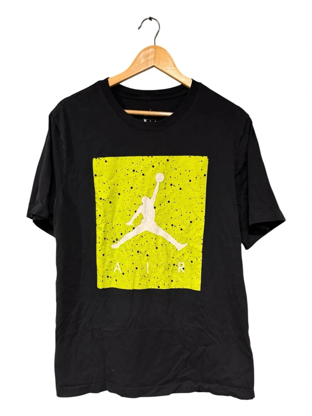 Air Jordan Jumpman Graphic T-Shirt Black Neon Yellow Mens Size L Distressed